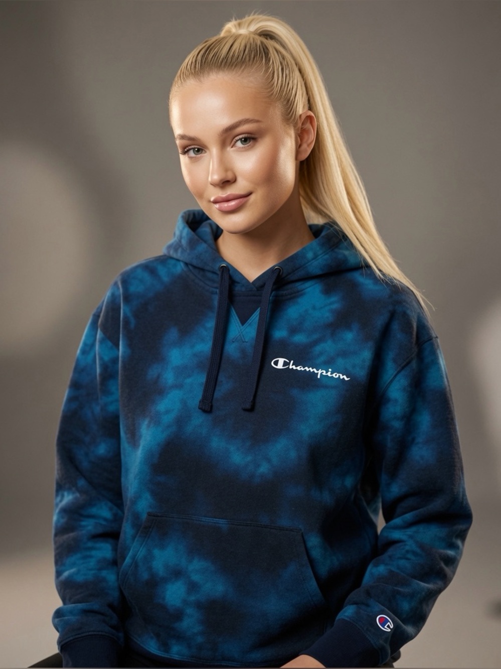 Champion Blue Tie-Dye Crewneck Hoodie Size L